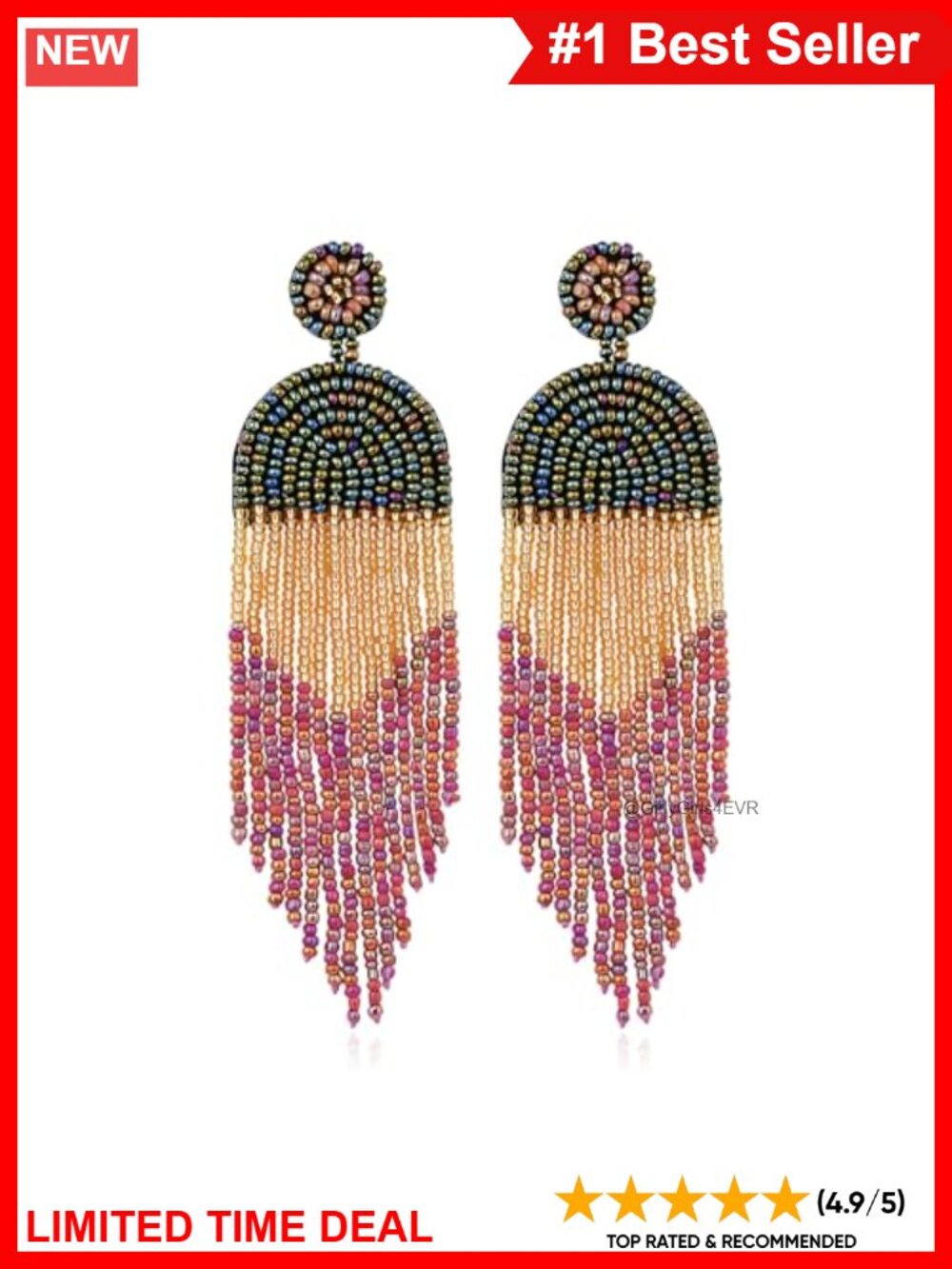 Beaded Tassel Fringe Dangle Earrings Glass Handmade Boho Statement Jewelry